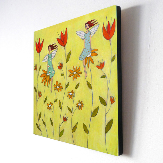 Large Wood Block Print Flower Fairies Painting - Flower fairies